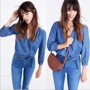 Madewell size xxsmall blue chambray wrap top